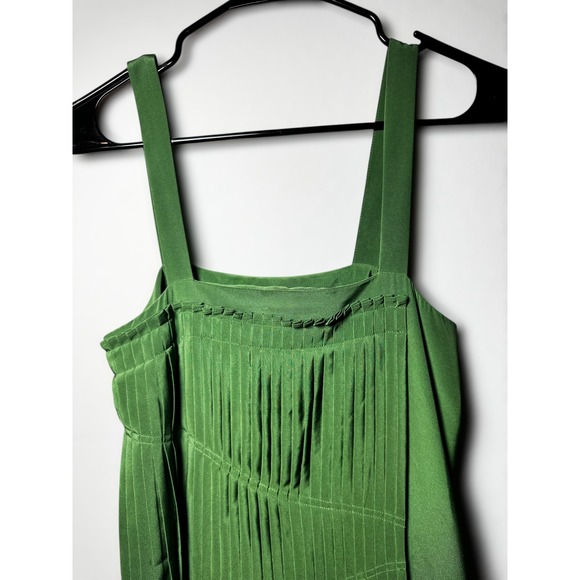 Tibi Preppy Pleated Fit Sheath Midi Dress Green Sz 2 Spaghetti Strap Square Neck - Picture 7 of 11